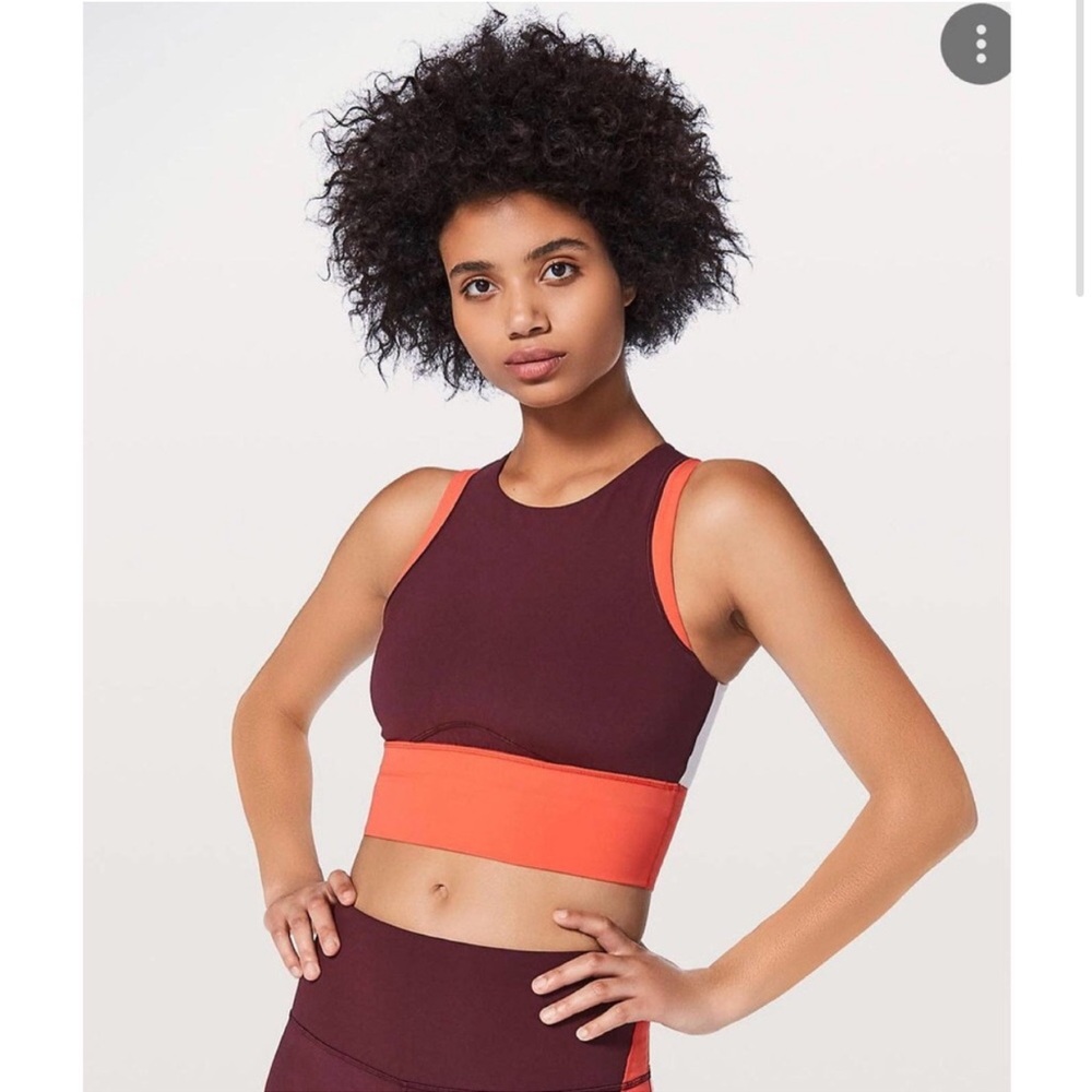 Lululemon Kick Swerve Sweat Bra, Bordeaux Drama/Vivid Flame/White, Size 4